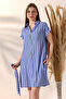 Women's Blue White Striped Sleeveless Shirt Dress - 8