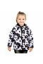 Girl's Powder Black and White Flower Patterned Fleece Raincoat - 3