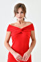 Flexible Diving Fabric V-Neck Short Sleeve Midi Length Red Dress 5038 - 2