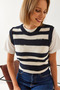 Women's Navy Blue Ecru Striped Sweater 20246240