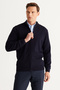 Men's Navy Blue Non-Pilling Standard Fit Normal Cut High Collar Knitwear Cardigan - 5