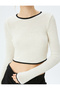 Crop Crew Neck Trim Textured Long Sleeve T-Shirt - 5