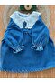 Lace Collar Girl Dark Blue Denim Dress - 4