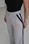 Women's Gray Side-Striped Wide-Leg Pleated Palazzo Fabric Trousers - 4