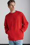 Santıagos Men's Kangaroo Pocket Red Sweatshirt with Zipper Detail and Letter Print on the Back - 6