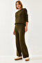 Women's Khaki Knitwear Top and Bottom Set 20247547