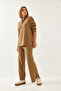 Women's Camel Long Sleeve Top and Bottom Set 20247553 - 5