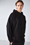 Steve Men's Soft Light Fabric Corded Oversize Hooded Black Sweatshirt with Kangaroo Pocket - 2