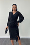 Chiffon Fabric Flywheel Detail Pencil Dress - Black - 3