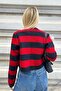 Red Thick Striped Women's Knitwear Cardigan - 6
