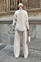 Beige Crew Neck Oversize Sweater-Pants Knit Women's Bottom-Top Suit - 5