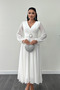 Chiffon Fabric Midi Dress with Belt Detail - White - 3