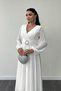 Chiffon Fabric Midi Dress with Belt Detail - White - 4