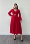 Chiffon fabric belt detailed midi dress - red