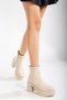 Women's Beige 7.5 cm Platform Heeled Boots - 4