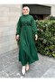 Twisted Kumastan Dress with Half Placket - Green - Sahra Butik - 4