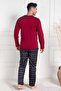 Mecit 3050 Claret Red Plaid Men's Plus Size Pajamas Set - 3
