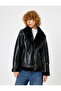 Biker Jacket with Leather Look, Faux Fur Inside, Zipper Belt Detail, and Pockets - 3