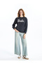 Xside Anthracite Crew Neck Barbie Printed Women's Sweatshirt
