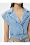 Short Denim Jacket Sleeveless Double Breasted Buttoned - 5