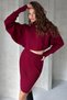 Women's Turtleneck Batwing Long Sleeve Crop Sweater and Mini Skirt Knitwear Set Burgundy - 3