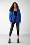 Alena Women's Basic Kangaroo Pocket Oversize Organic Cotton Zippered Hooded Cobalt Blue Sweatshirt - 4