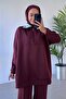 Shiny Collar Detailed Scuba Set - Claret Red - 3