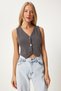 V-Neck Lycra Crop Knitted Vest Gray Lrv0060