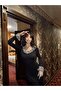 WOMEN'S LEOPARD-PRINT COLLAR AND SLEEVE MIDI BLACK DRESS - 2