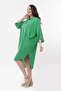 Women's Plus Size Shirt Collar Linen Look Green Dress - 5
