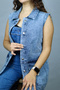 Women's Denim Vest Zero Sleeve Denim Vest Sleeveless Long Denim Vest