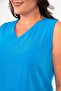 Plus Size V-Neck Slit Detailed Sleeveless Indigo Blouse - 4