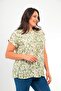 Plus Size Patterned Low Sleeve Basic Khaki Blouse - 3