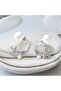 Pearl Detail Zircon Stone Steel Clover Earrings |   Silver Color - 3