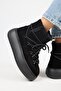 Haven Women's Genuine Leather Lace-Up Black Boots with Fur Inside - 5