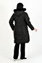 Women's Black Long Woolen Quilted Plus Size Coat - 2