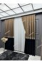 Black Gold Detailed Brown Panel Background Curtain - Single Wing Stylish Design, Modern and High Quality Background Curtain - 2