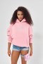 Women's Oversize Sweatshirt Hoodie with Bow Print in Pink – Hooded, Kangaroo Pocket, 3 Thread Ribs - 7