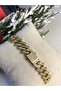 Gold Design Full Stone Monaco Gurmet Iconic Lock Micro Plated Steel Green Bracelet - 7