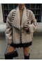 Wool Women's Coat with Button Closure, Strip Detail