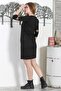 Black Round Neck 3/4 Sleeve Tulle Casual Diver Fabric Knitted Dress - 8