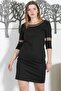 Black Round Neck 3/4 Sleeve Tulle Casual Diver Fabric Knitted Dress
