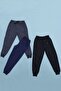 3-Piece Black-Smoked-Navy Blue Straight Jogger Model Boy's Sweatpants with Double Pocket Detail