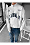 White Men's Guardian Printed Oversize Half Zippered Stand Collar Printed Sweatshirt - 2