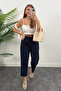 Premium Quality Tok Fabric Belted Navy Blue Carrot Trousers - 5