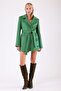 Emerald Green Leather Garnished Cashmere Coat - 2