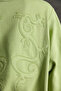 Fann Women's Embroidery Detailed Soft Fabric Knitted 3 Thread Organic Cotton Light Green Sweatshirt - 4