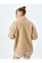 Stand Collar Buttoned Pocket Denim Fabric Detailed Comfortable Fit Plush Jacket - 4