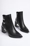 Qadra Guaranteed Pointed Toe Thick Heeled Women's Boots with Buckle Detail and Zipper