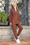 Coffee Hooded Pocket Two Thread Tracksuit Set - 3